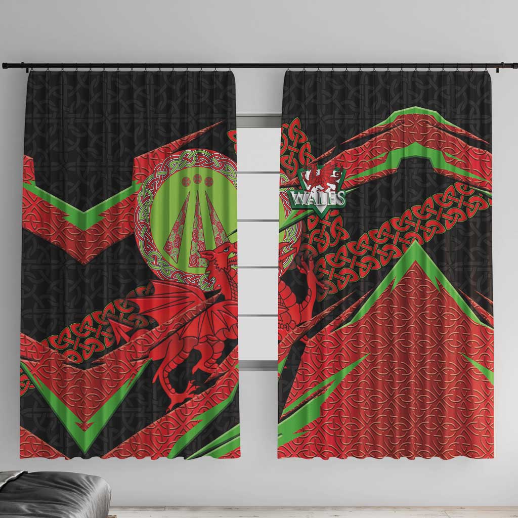Welsh Celtic-Awen Window Curtain Wales Y Ddraig Goch with Celtic Knot Sporty - Wonder Print Shop