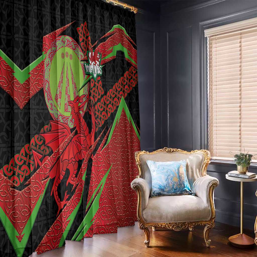 Welsh Celtic-Awen Window Curtain Wales Y Ddraig Goch with Celtic Knot Sporty - Wonder Print Shop