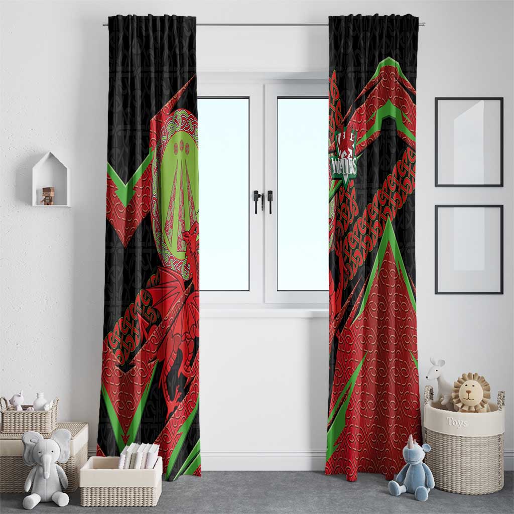 Welsh Celtic-Awen Window Curtain Wales Y Ddraig Goch with Celtic Knot Sporty - Wonder Print Shop