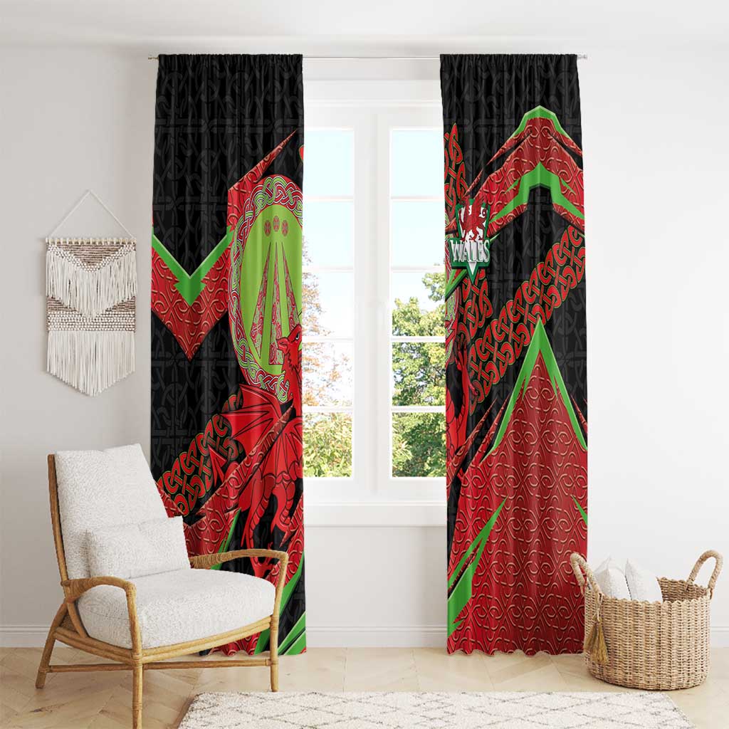Welsh Celtic-Awen Window Curtain Wales Y Ddraig Goch with Celtic Knot Sporty - Wonder Print Shop