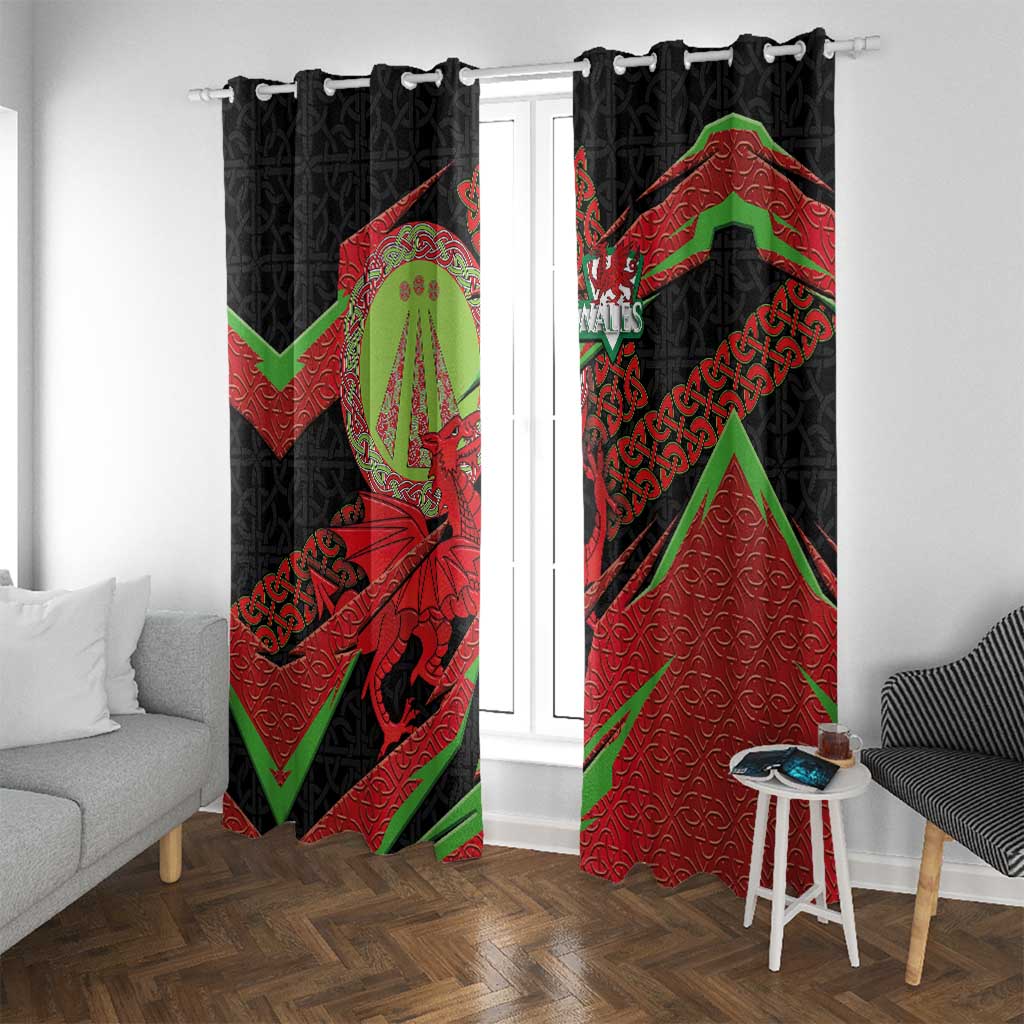 Welsh Celtic-Awen Window Curtain Wales Y Ddraig Goch with Celtic Knot Sporty - Wonder Print Shop