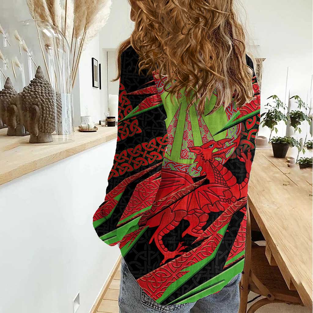 Welsh Celtic-Awen Women Casual Shirt Wales Y Ddraig Goch with Celtic Knot Sporty - Wonder Print Shop