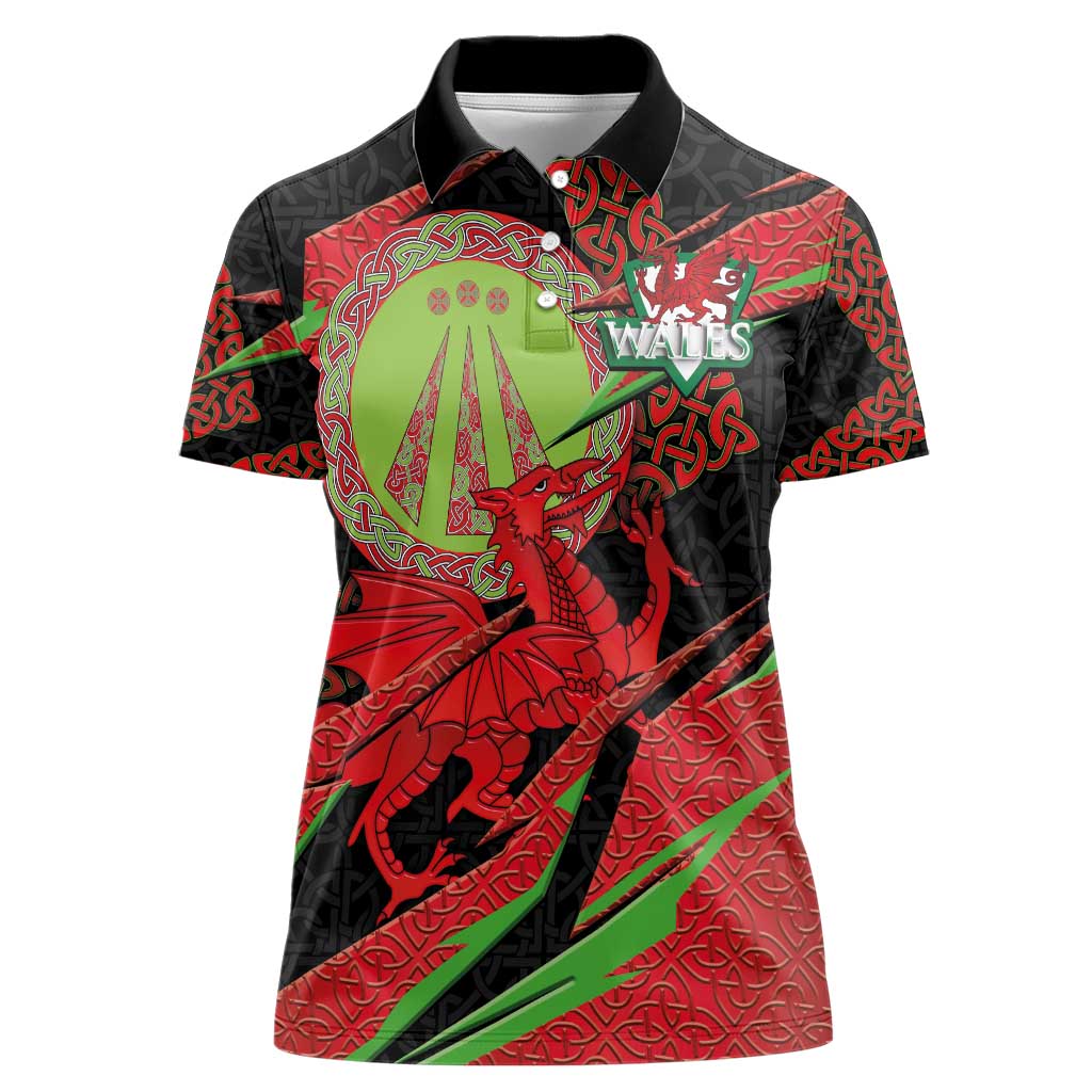 Welsh Celtic-Awen Women Polo Shirt Wales Y Ddraig Goch with Celtic Knot Sporty - Wonder Print Shop