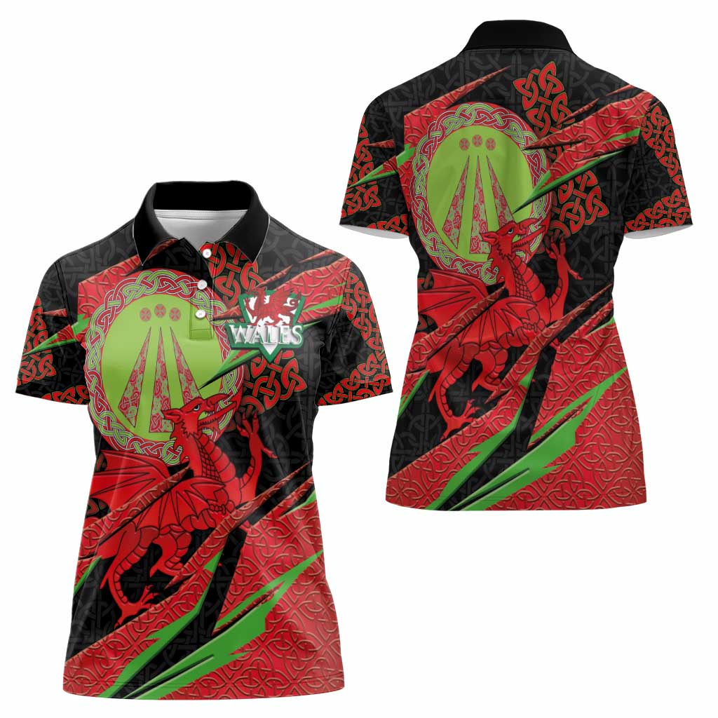 Welsh Celtic-Awen Women Polo Shirt Wales Y Ddraig Goch with Celtic Knot Sporty - Wonder Print Shop