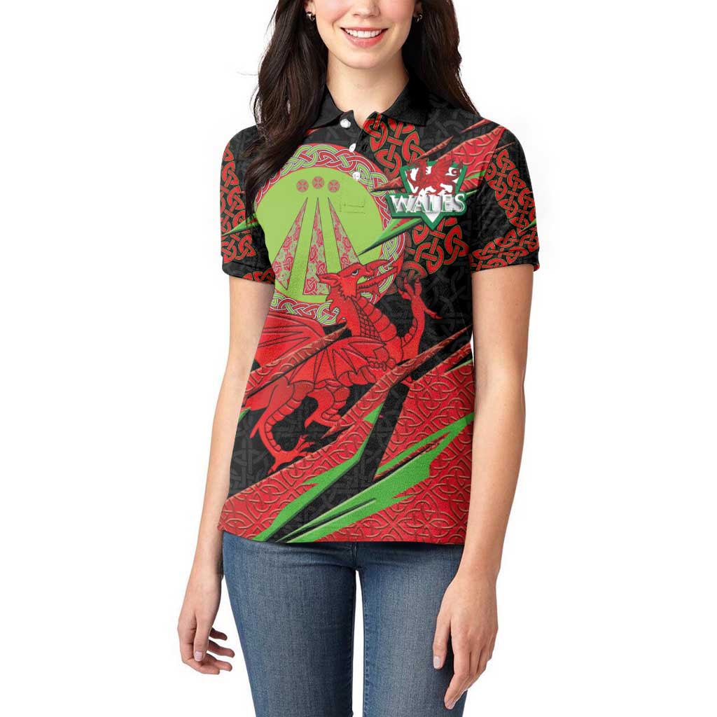 Welsh Celtic-Awen Women Polo Shirt Wales Y Ddraig Goch with Celtic Knot Sporty - Wonder Print Shop