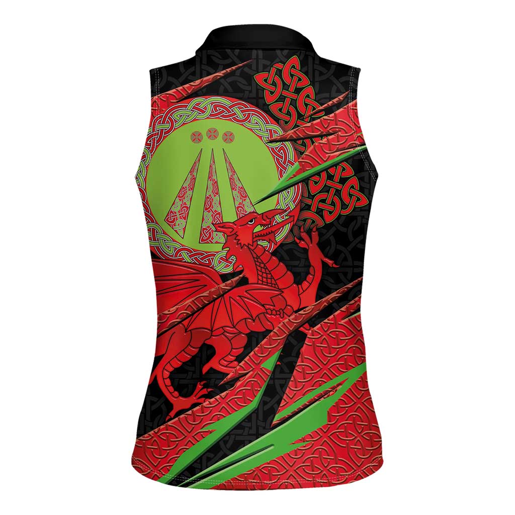 Welsh Celtic-Awen Women Sleeveless Polo Shirt Wales Y Ddraig Goch with Celtic Knot Sporty - Wonder Print Shop