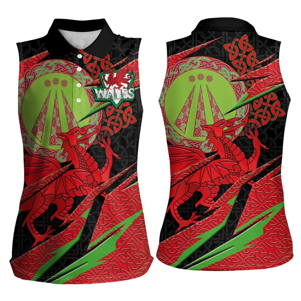 Welsh Celtic-Awen Women Sleeveless Polo Shirt Wales Y Ddraig Goch with Celtic Knot Sporty - Wonder Print Shop