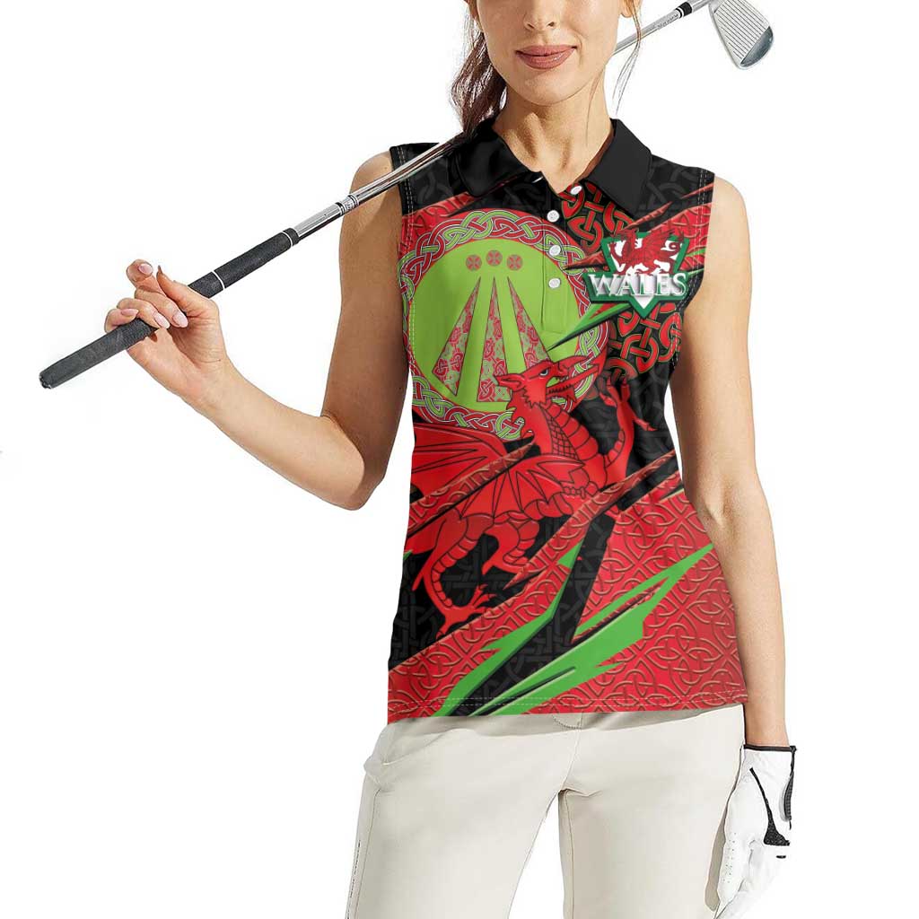 Welsh Celtic-Awen Women Sleeveless Polo Shirt Wales Y Ddraig Goch with Celtic Knot Sporty - Wonder Print Shop