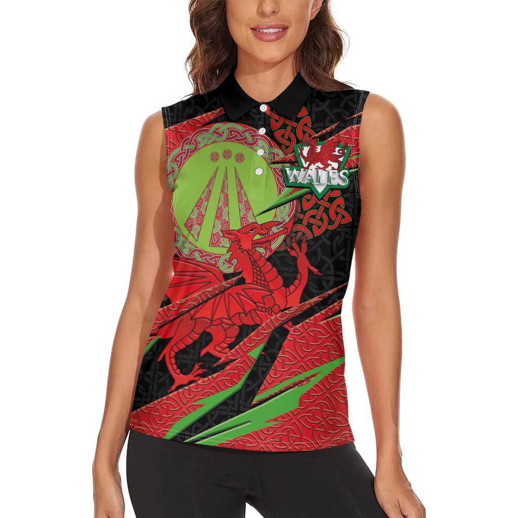 Welsh Celtic-Awen Women Sleeveless Polo Shirt Wales Y Ddraig Goch with Celtic Knot Sporty - Wonder Print Shop