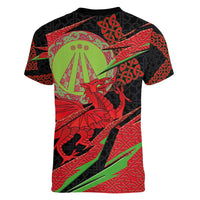 Welsh Celtic-Awen Women V-Neck T-Shirt Wales Y Ddraig Goch with Celtic Knot Sporty - Wonder Print Shop