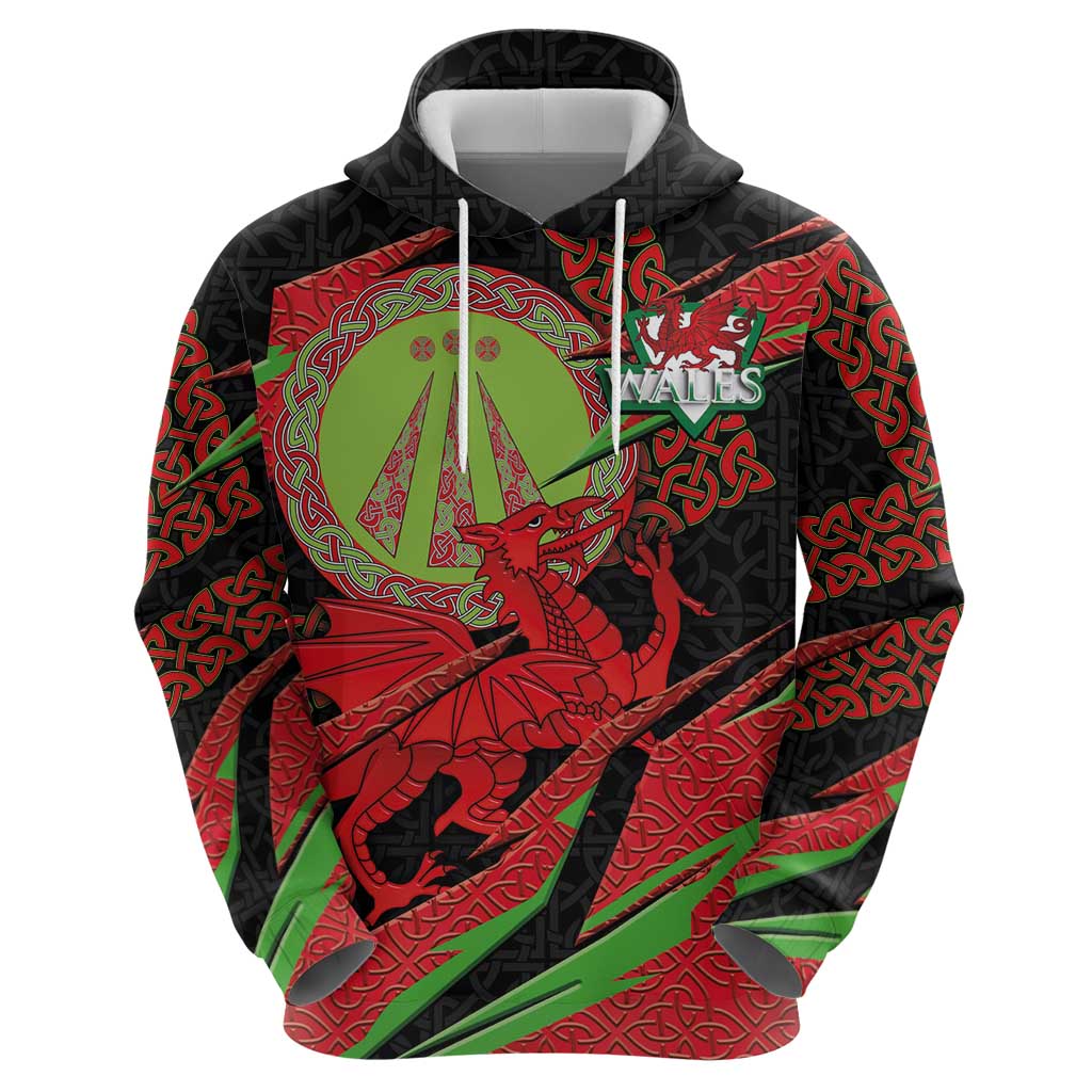 Welsh Celtic-Awen Zip Hoodie Wales Y Ddraig Goch with Celtic Knot Sporty - Wonder Print Shop