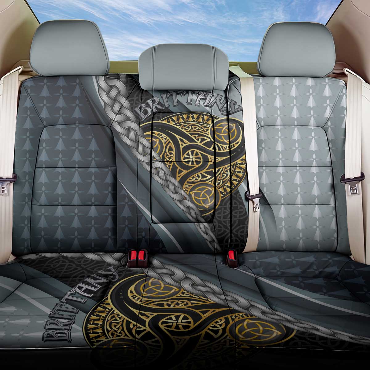 Brittany Triskele Celtic Back Car Seat Cover Silver and Gold Sporty Style - Wonder Print Shop