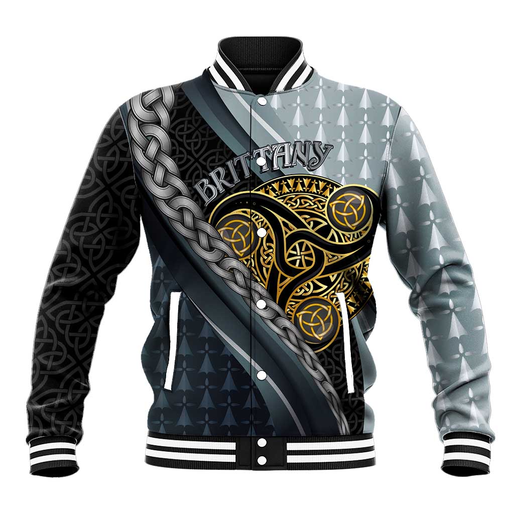 Brittany Triskele Celtic Baseball Jacket Silver and Gold Sporty Style - Wonder Print Shop