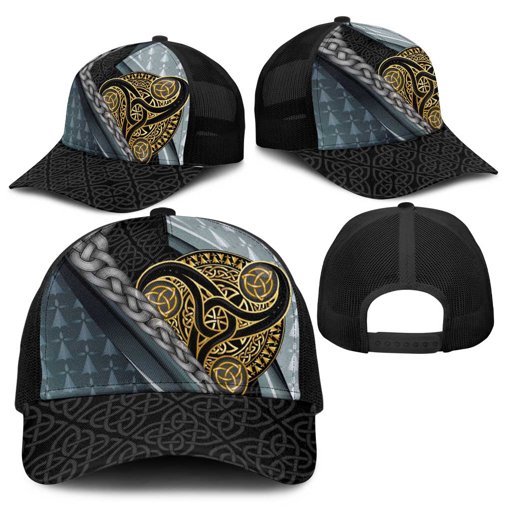Brittany Triskele Celtic Baseball Net Cap Silver and Gold Sporty Style - Wonder Print Shop