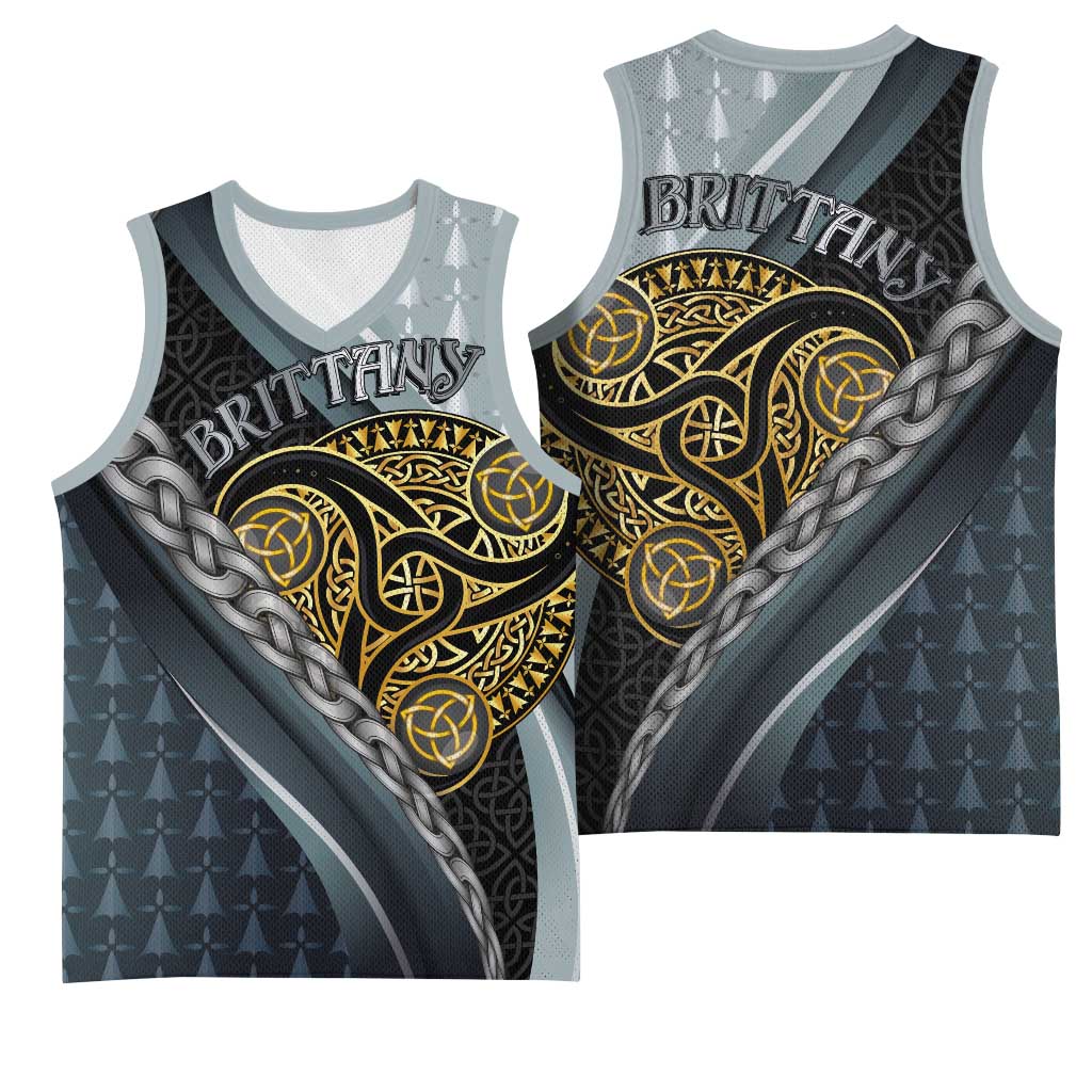 Brittany Triskele Celtic Basketball Jersey Silver and Gold Sporty Style - Wonder Print Shop