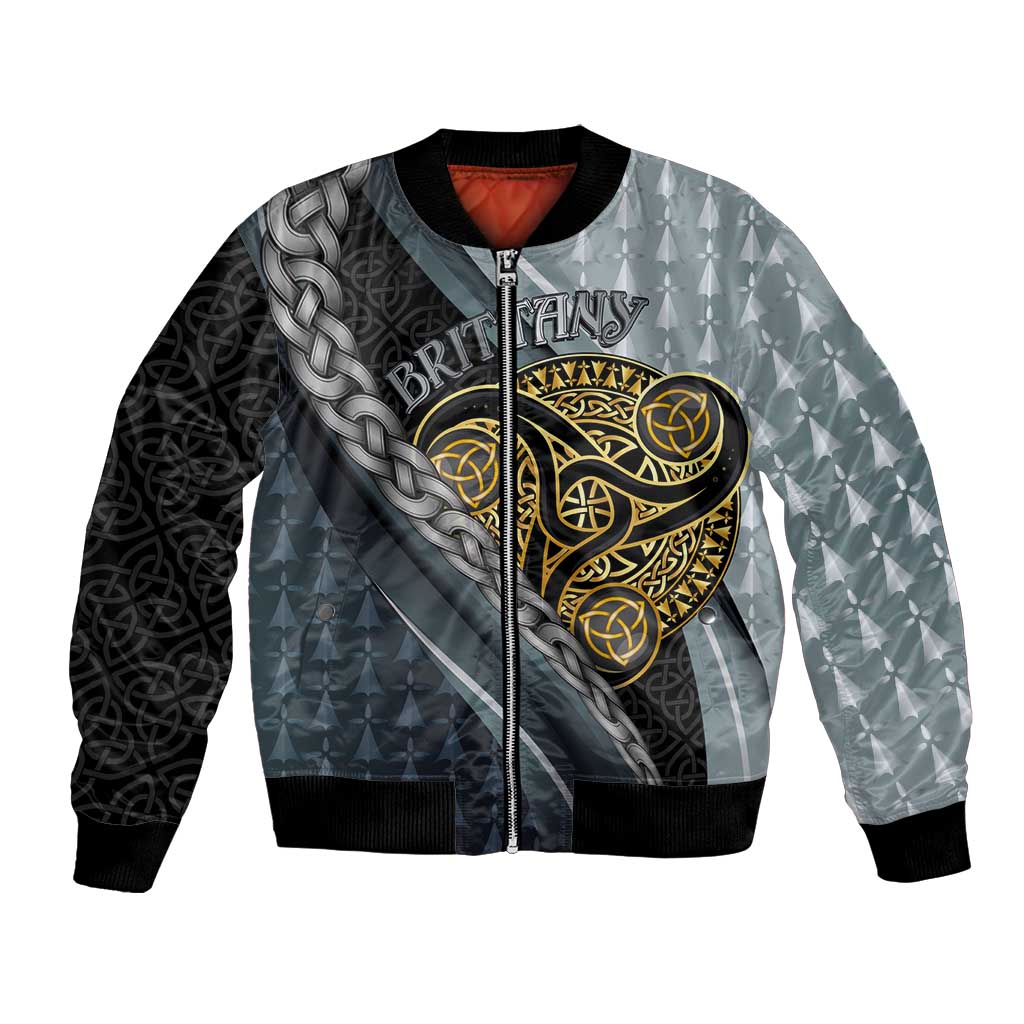 Brittany Triskele Celtic Bomber Jacket Silver and Gold Sporty Style - Wonder Print Shop