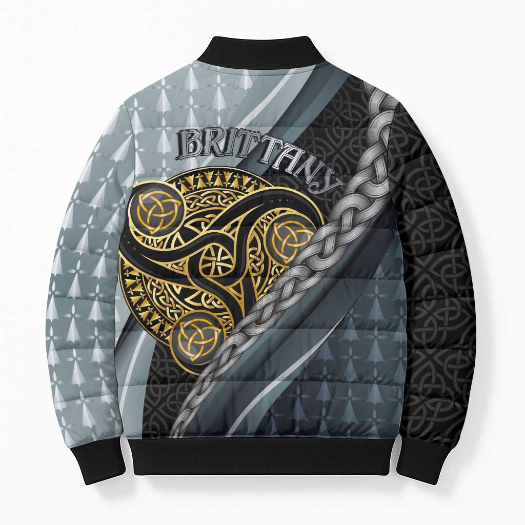 Brittany Triskele Celtic Bomber Puffer Jacket Silver and Gold Sporty Style - Wonder Print Shop