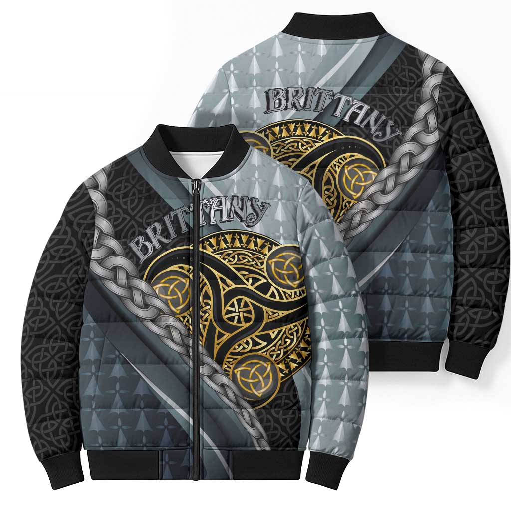 Brittany Triskele Celtic Bomber Puffer Jacket Silver and Gold Sporty Style - Wonder Print Shop