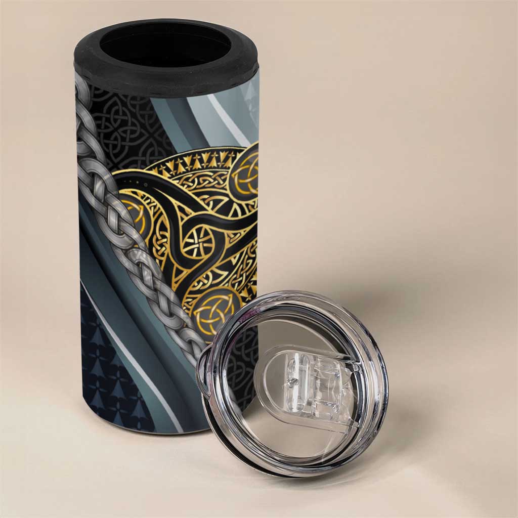 Brittany Triskele Celtic 4 in 1 Can Cooler Tumbler Silver and Gold Sporty Style - Wonder Print Shop