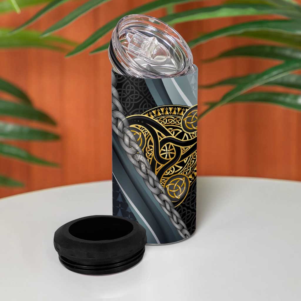 Brittany Triskele Celtic 4 in 1 Can Cooler Tumbler Silver and Gold Sporty Style - Wonder Print Shop
