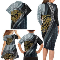 Brittany Triskele Celtic Family Matching Long Sleeve Bodycon Dress and Hawaiian Shirt Silver and Gold Sporty Style - Wonder Print Shop