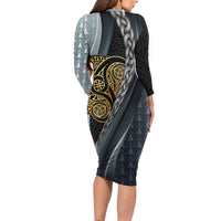 Brittany Triskele Celtic Family Matching Long Sleeve Bodycon Dress and Hawaiian Shirt Silver and Gold Sporty Style - Wonder Print Shop