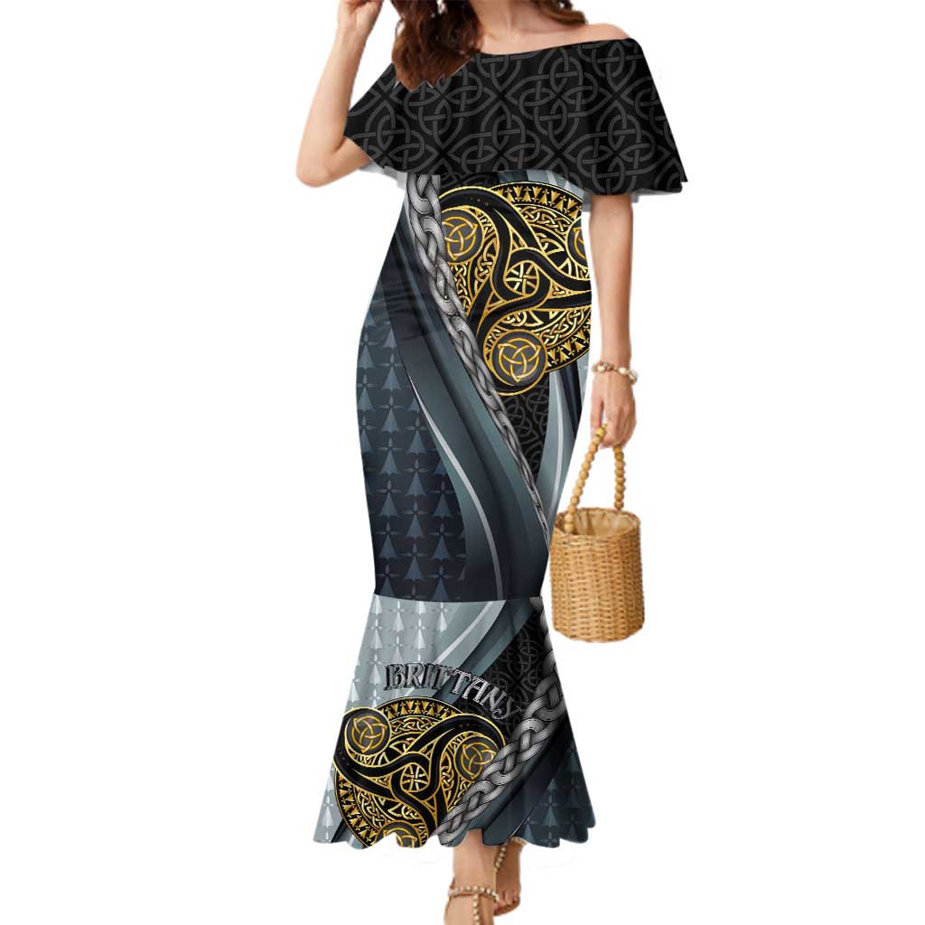 Brittany Triskele Celtic Family Matching Mermaid Dress and Hawaiian Shirt Silver and Gold Sporty Style - Wonder Print Shop