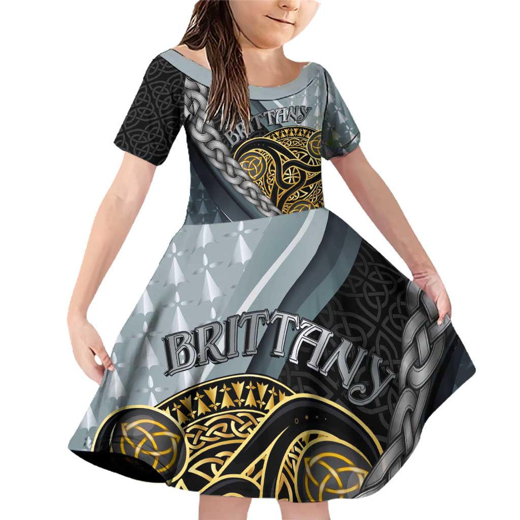 Brittany Triskele Celtic Family Matching Off Shoulder Short Dress and Hawaiian Shirt Silver and Gold Sporty Style - Wonder Print Shop