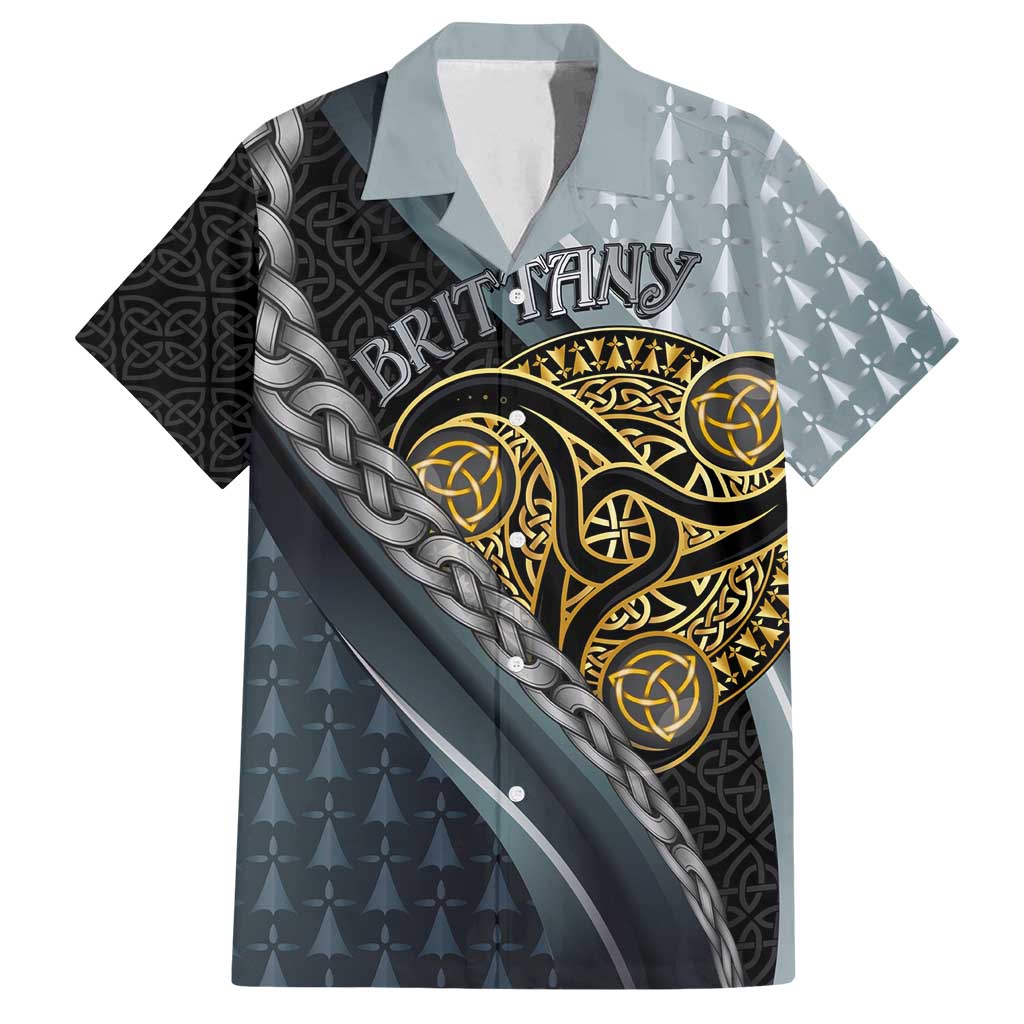 Brittany Triskele Celtic Family Matching Off Shoulder Short Dress and Hawaiian Shirt Silver and Gold Sporty Style - Wonder Print Shop