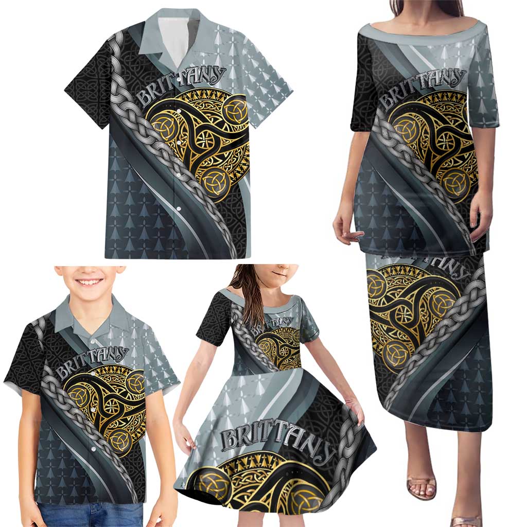 Brittany Triskele Celtic Family Matching Puletasi and Hawaiian Shirt Silver and Gold Sporty Style - Wonder Print Shop