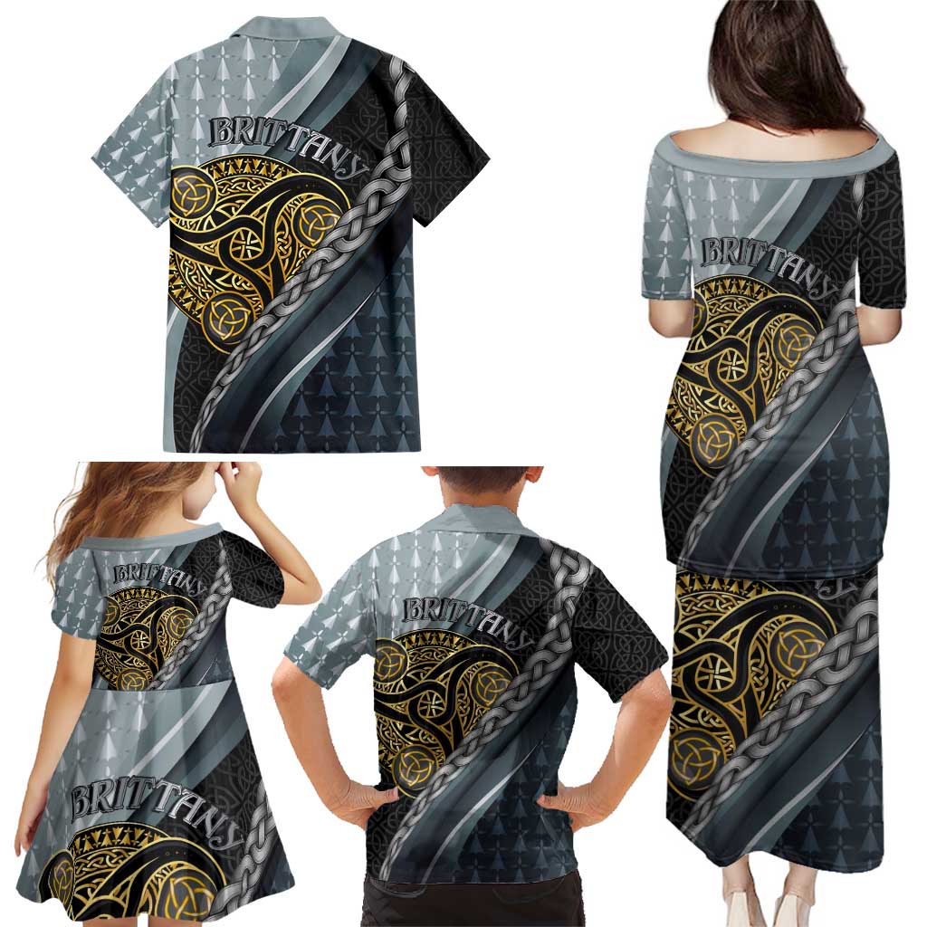 Brittany Triskele Celtic Family Matching Puletasi and Hawaiian Shirt Silver and Gold Sporty Style - Wonder Print Shop
