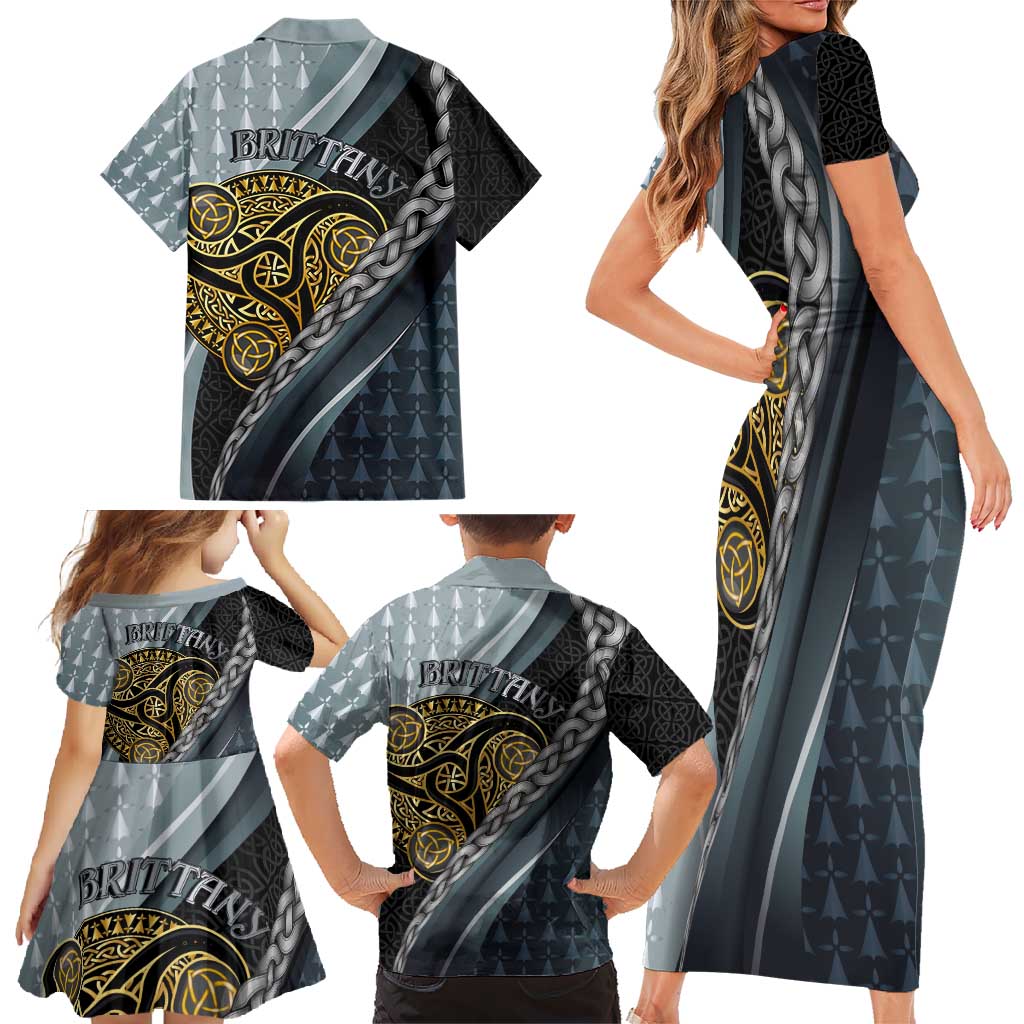 Brittany Triskele Celtic Family Matching Short Sleeve Bodycon Dress and Hawaiian Shirt Silver and Gold Sporty Style - Wonder Print Shop