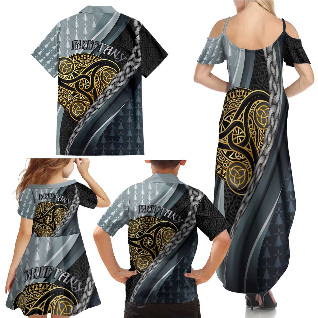 Brittany Triskele Celtic Family Matching Summer Maxi Dress and Hawaiian Shirt Silver and Gold Sporty Style - Wonder Print Shop