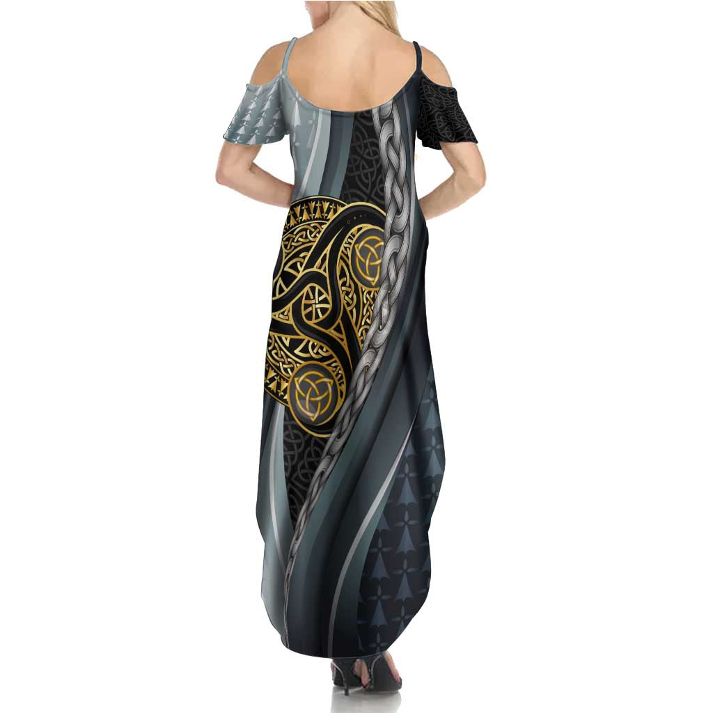 Brittany Triskele Celtic Family Matching Summer Maxi Dress and Hawaiian Shirt Silver and Gold Sporty Style - Wonder Print Shop