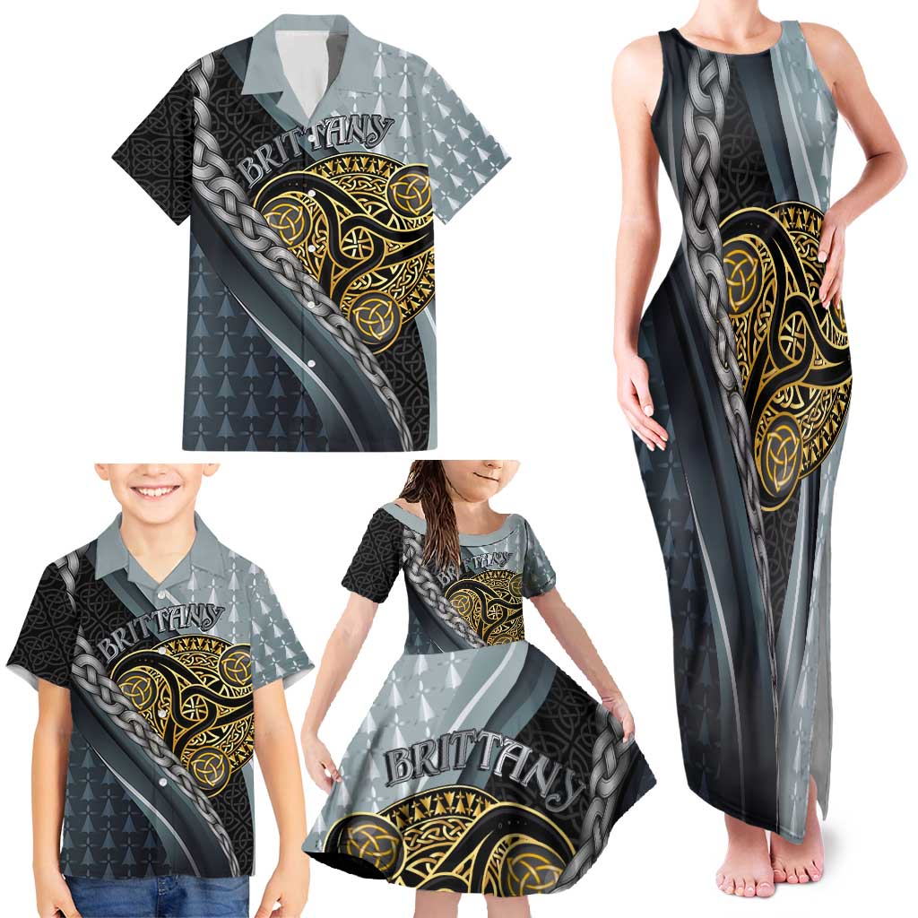 Brittany Triskele Celtic Family Matching Tank Maxi Dress and Hawaiian Shirt Silver and Gold Sporty Style - Wonder Print Shop
