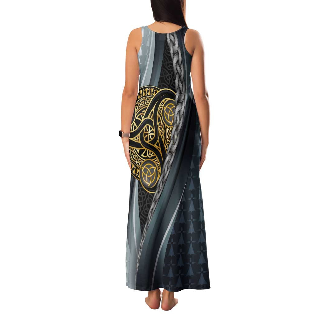 Brittany Triskele Celtic Family Matching Tank Maxi Dress and Hawaiian Shirt Silver and Gold Sporty Style - Wonder Print Shop