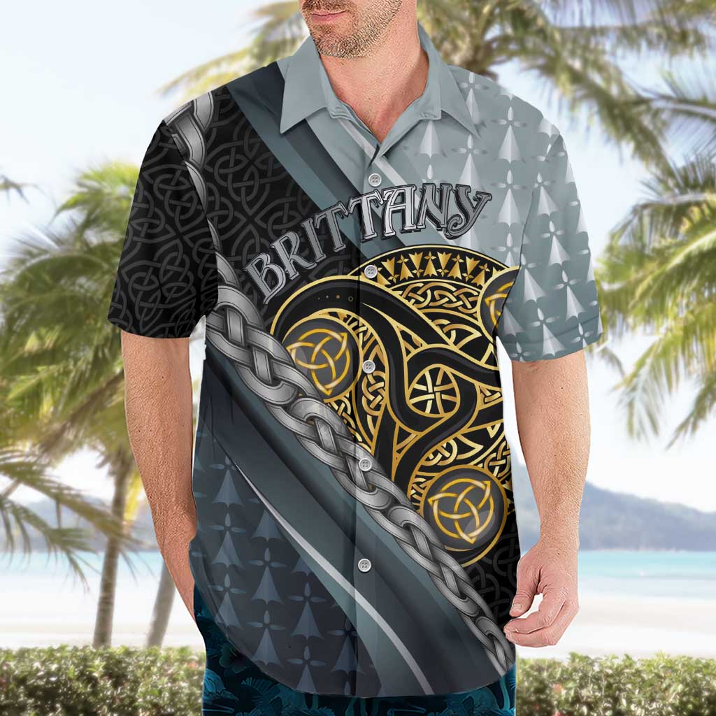 Brittany Triskele Celtic Hawaiian Shirt Silver and Gold Sporty Style - Wonder Print Shop