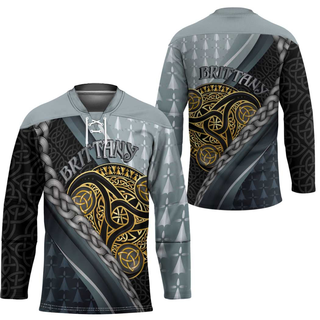 Brittany Triskele Celtic Hockey Jersey Silver and Gold Sporty Style - Wonder Print Shop