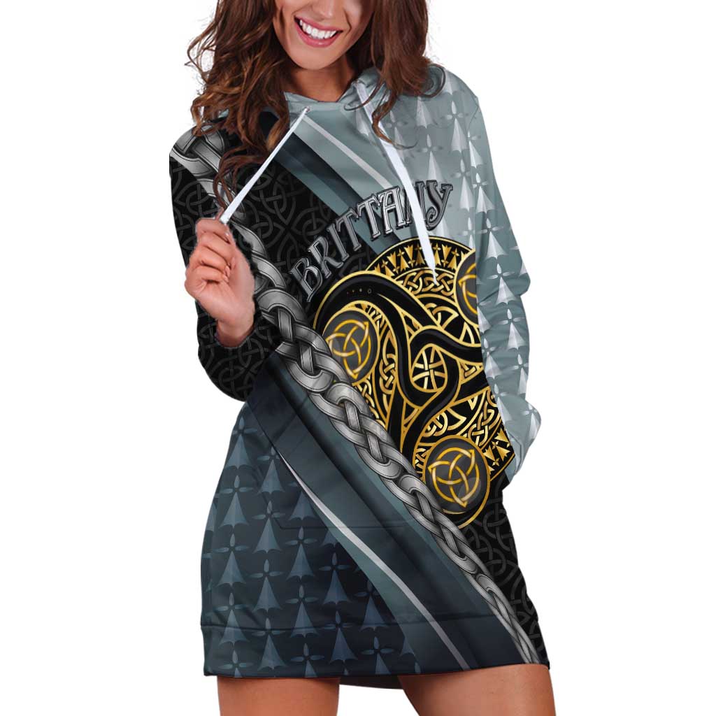 Brittany Triskele Celtic Hoodie Dress Silver and Gold Sporty Style - Wonder Print Shop