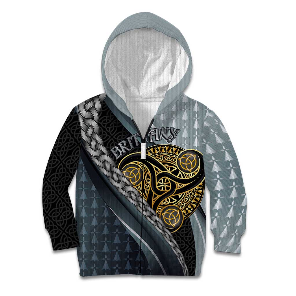 Brittany Triskele Celtic Kid Hoodie Silver and Gold Sporty Style - Wonder Print Shop