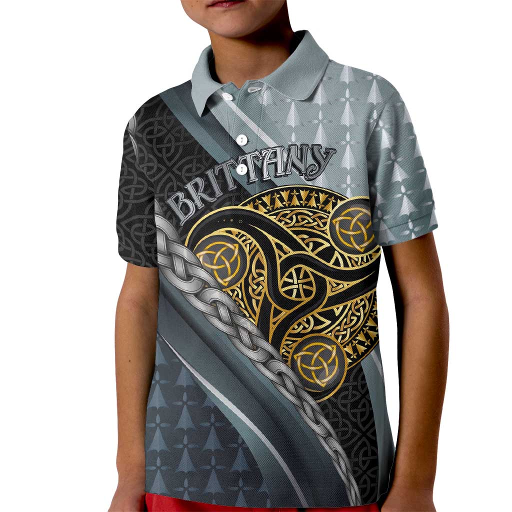 Brittany Triskele Celtic Kid Polo Shirt Silver and Gold Sporty Style - Wonder Print Shop
