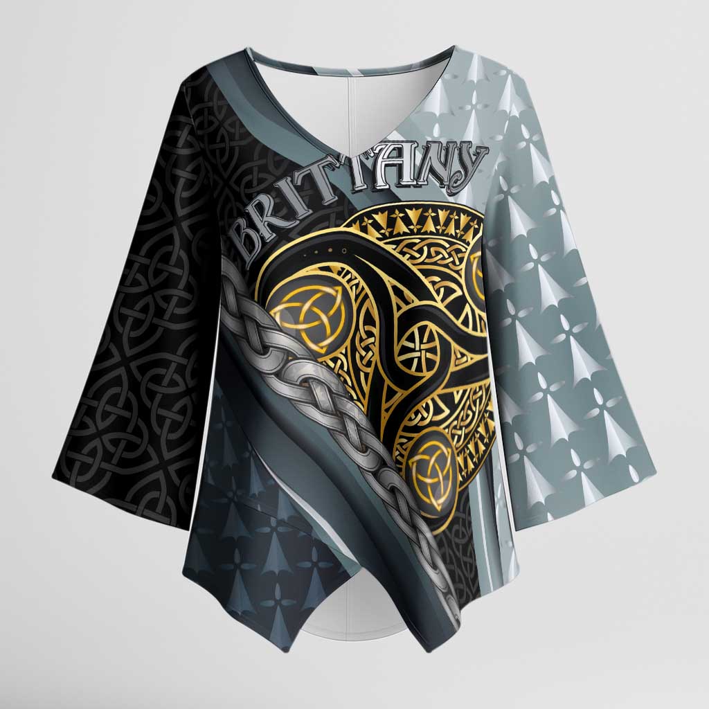 Brittany Triskele Celtic Kimono Sleeve Blouse Silver and Gold Sporty Style - Wonder Print Shop
