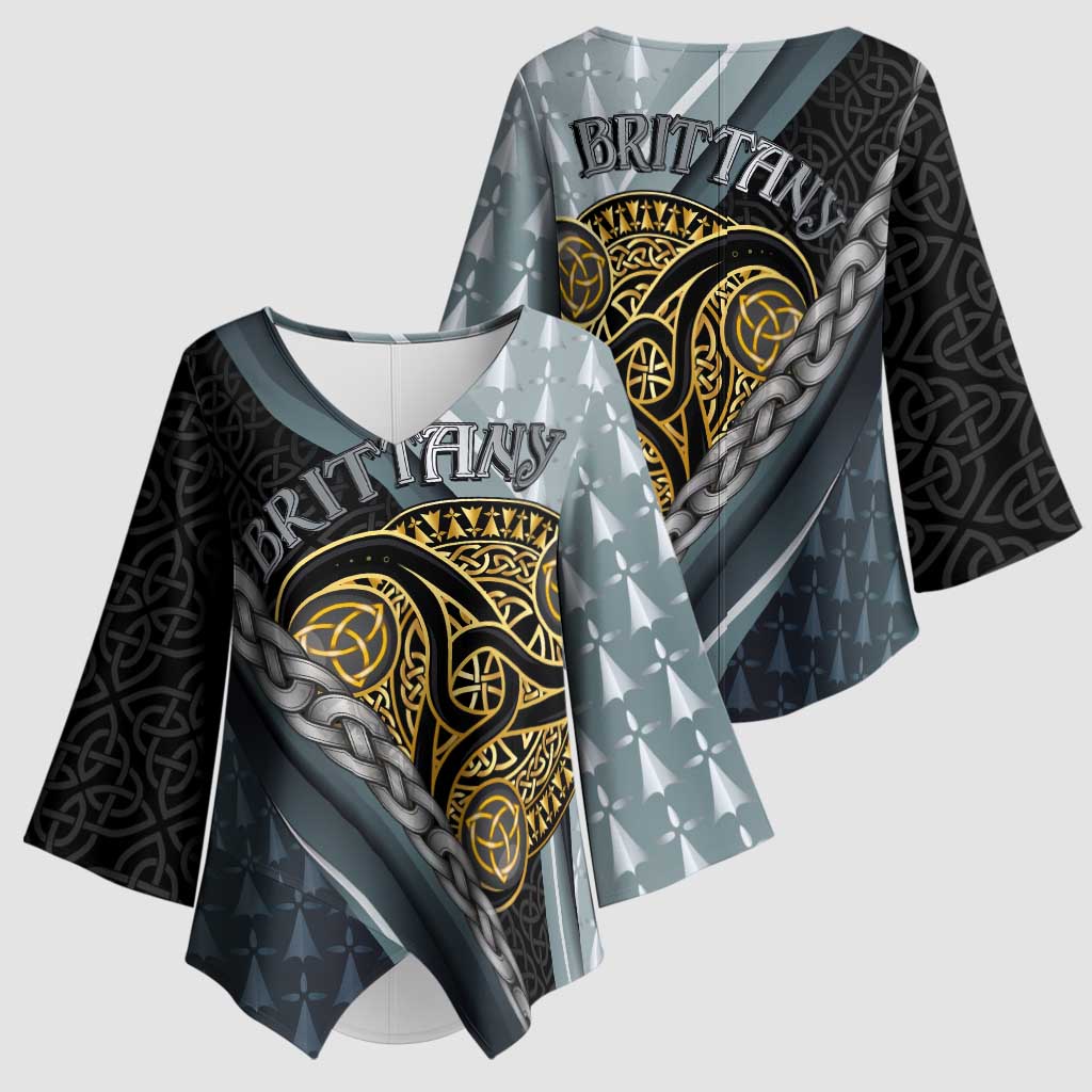 Brittany Triskele Celtic Kimono Sleeve Blouse Silver and Gold Sporty Style - Wonder Print Shop