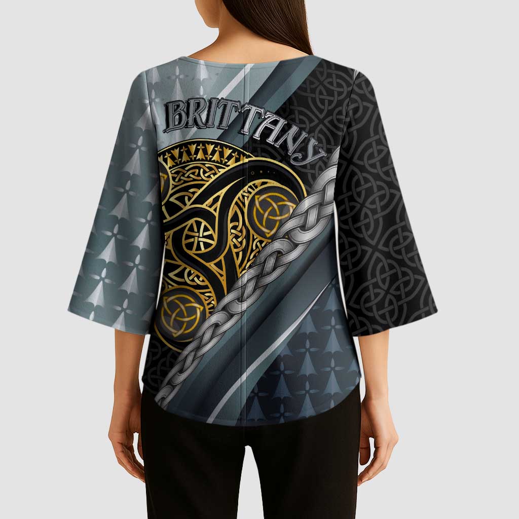 Brittany Triskele Celtic Kimono Sleeve Blouse Silver and Gold Sporty Style - Wonder Print Shop