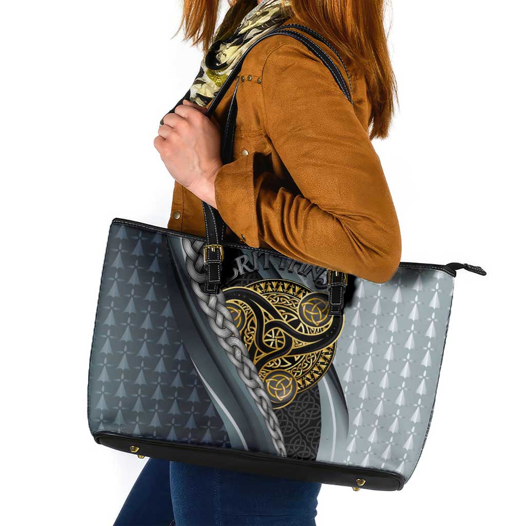 Brittany Triskele Celtic Leather Tote Bag Silver and Gold Sporty Style - Wonder Print Shop