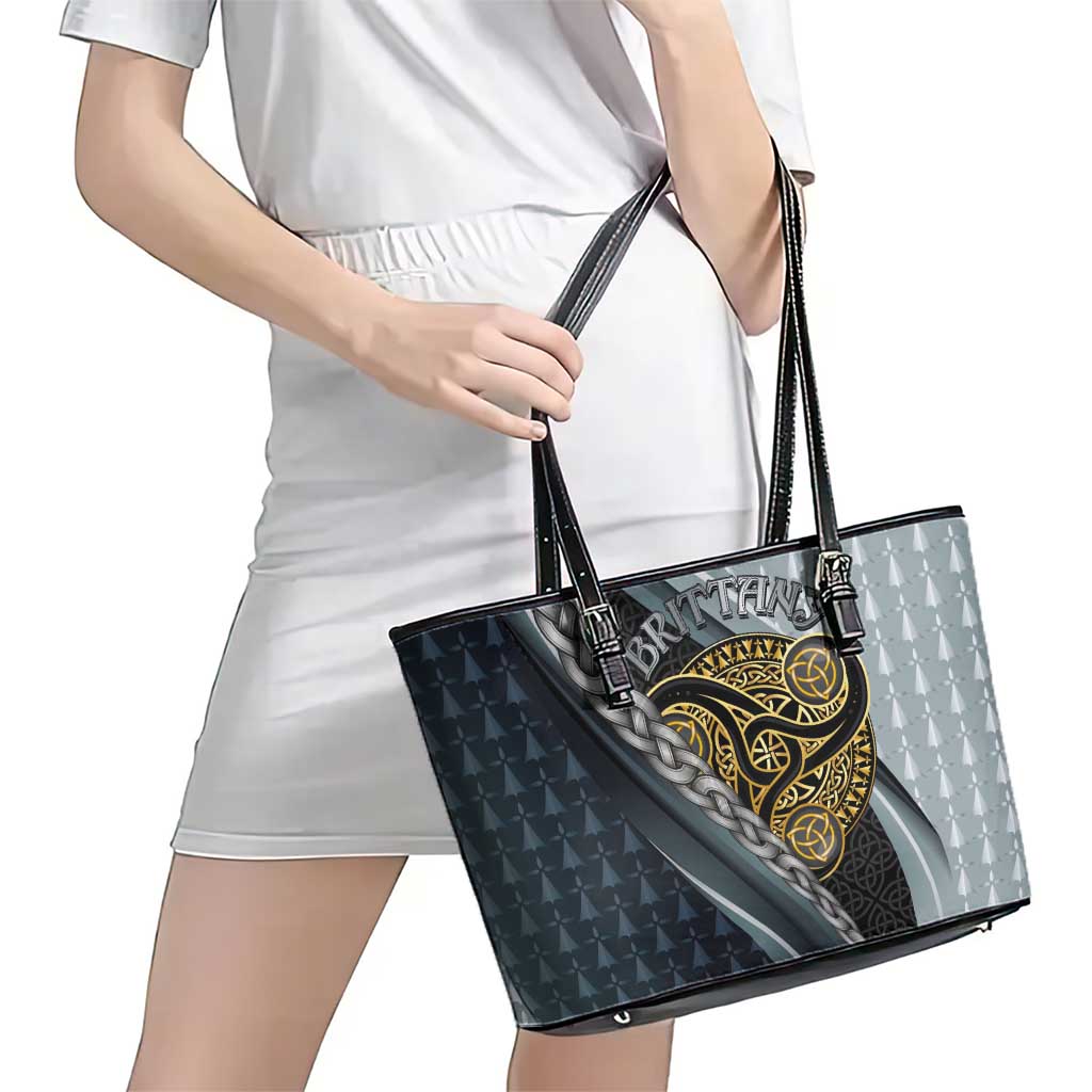 Brittany Triskele Celtic Leather Tote Bag Silver and Gold Sporty Style - Wonder Print Shop