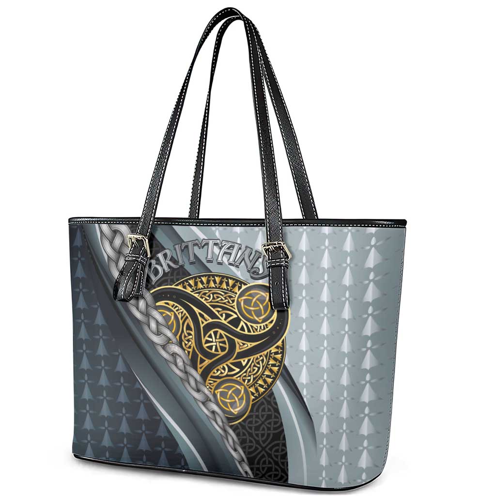 Brittany Triskele Celtic Leather Tote Bag Silver and Gold Sporty Style - Wonder Print Shop