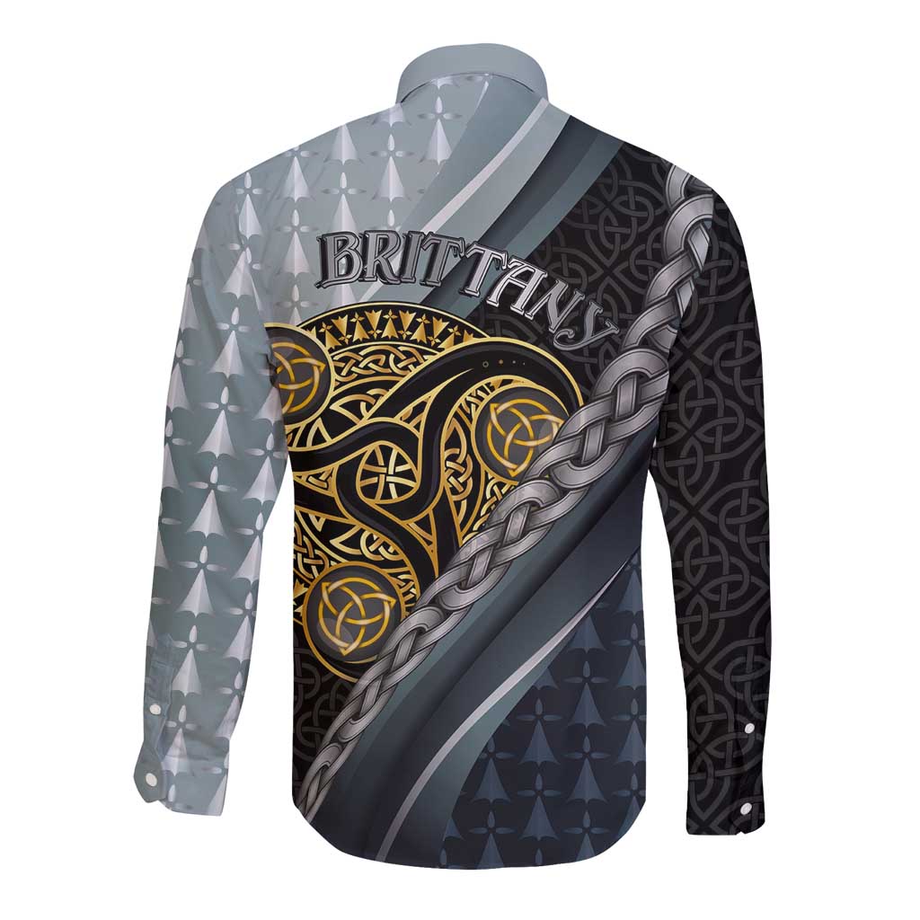Brittany Triskele Celtic Long Sleeve Button Shirt Silver and Gold Sporty Style - Wonder Print Shop