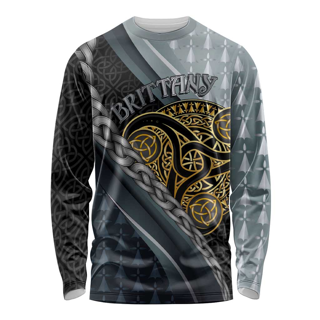 Brittany Triskele Celtic Long Sleeve Shirt Silver and Gold Sporty Style - Wonder Print Shop