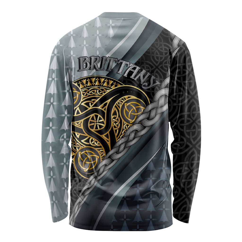 Brittany Triskele Celtic Long Sleeve Shirt Silver and Gold Sporty Style - Wonder Print Shop